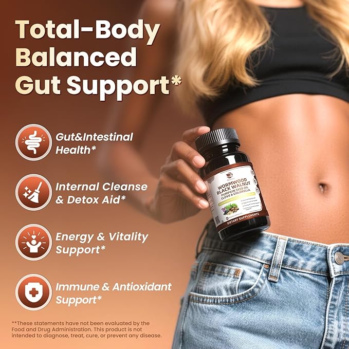 Lukaree Wormwood Black Walnut Cleanse for Human 1200mg – Ultra Gut Cleanse & Digestive Health w/Pumpkin Seed Oil,Clove,Activated Charcoal -10X Concentrated, Men & Women Probiotic Capsules -Vegan,60 CT