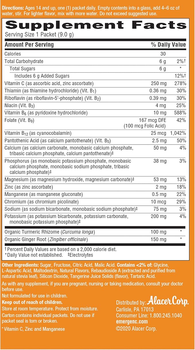 Emergen-C Citrus-Ginger Fizzy Drink Mix, Turmeric and Ginger, Immune Support, Natural Flavors with High Potency Vitamin C, 18 Count