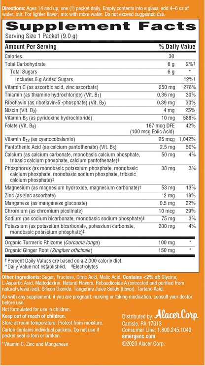 Emergen-C Citrus-Ginger Fizzy Drink Mix, Turmeric and Ginger, Immune Support, Natural Flavors with High Potency Vitamin C, 18 Count