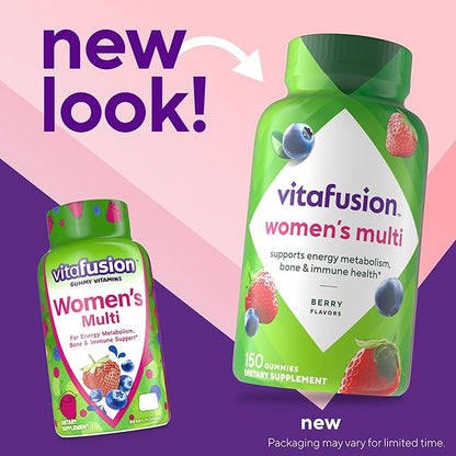 Vitafusion Womens Multivitamin Gummies, Berry Flavored Daily Vitamins for Women with Vitamins A, C, D, E, B-6 and B-12, 150 Count, 75 Day Supply, 150 Count