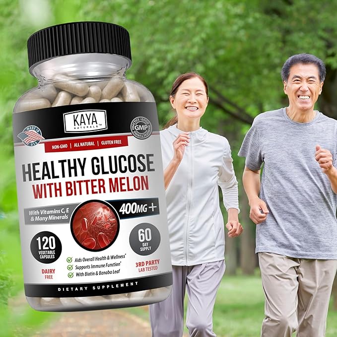 Kaya Naturals Healthy Gluco with Bittermelon Supplement | Support Healthy Levels and Function, 20 Herbs Vitamins and Minerals, Alpha Lipoic Acide, Cinnamon, Vitamin C & E, Non-GMO (120 Count)
