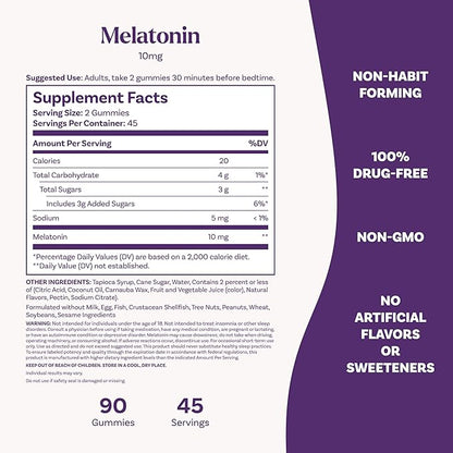 Natrol 10 mg Melatonin Gummies, Sleep Support for Adults, Melatonin Supplements for Sleeping, 90 Strawberry-Flavored Gummies, 45 Day Supply