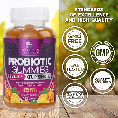 Probiotics for Digestive Health Gummies - 6 Unique Strains for Daily Immune Support & Gut Health, Supports Constipation, Gas & Bloating - Best Probiotic Supplement Gummy for Women & Men - 120 Gummies