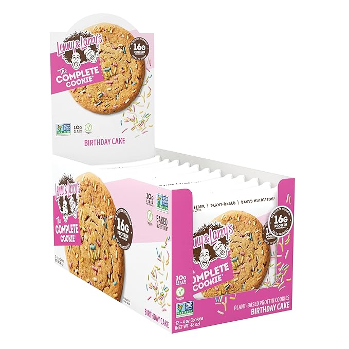 Lenny & Larry's Complete Protein Cookie, [Birthday Cake], Chewy Soft Baked, 16g Plant Protein, Vegan, Non-GMO, High Fiber, [4 Ounce] Cookie (Pack of 12)
