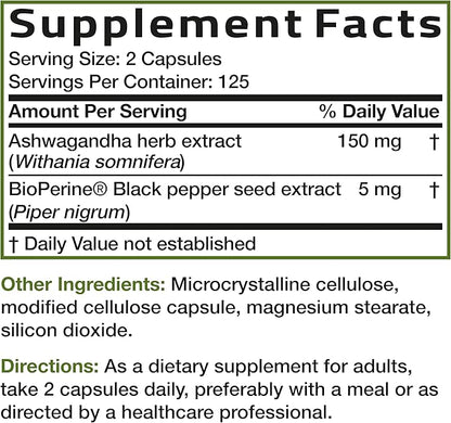 Bronson Ashwagandha Extra Strength Stress & Mood Support with BioPerine - Non GMO Formula, 250 Vegetarian Capsules