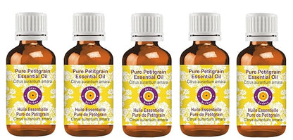 Deve Herbes Pure Petitgrain Essential Oil (Citrus aurantium Amara) Steam Distilled (Pack of Five) 100ml X 5 (16.9 oz)