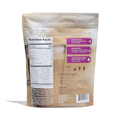 Click Coffee Protein Powder | Double Shot Espresso | 16g Protein | 23 Essential Vitamins | Low Calorie Meal Replacement | 150mg Caffeine | Gluten Free | No Artificial Flavors or Colors | Vanilla