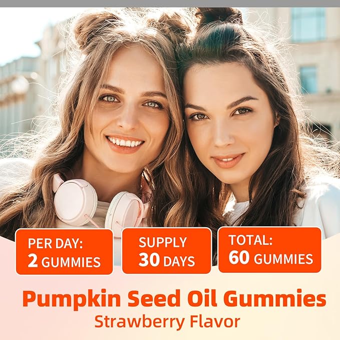 Pumpkin Seed Oil Gummies with Saw Palmetto, Organic Pumpkin Seed Oil Supplement for Hair Growth & Skin Health, Prostate Health, High Pure Extract for Women Men, Strawberry Flavor, 120 Count