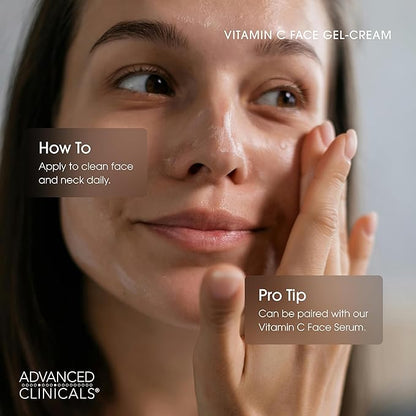Advanced Clinicals Brightening Vitamin C Face Cream Gel With Niacinamide + Hyaluronic Acid | Vitamin C Moisturizer Lotion For Face Visibly Diminishes Look Of Dark Spots & Uneven Skin Tone, 2.5 Fl Oz