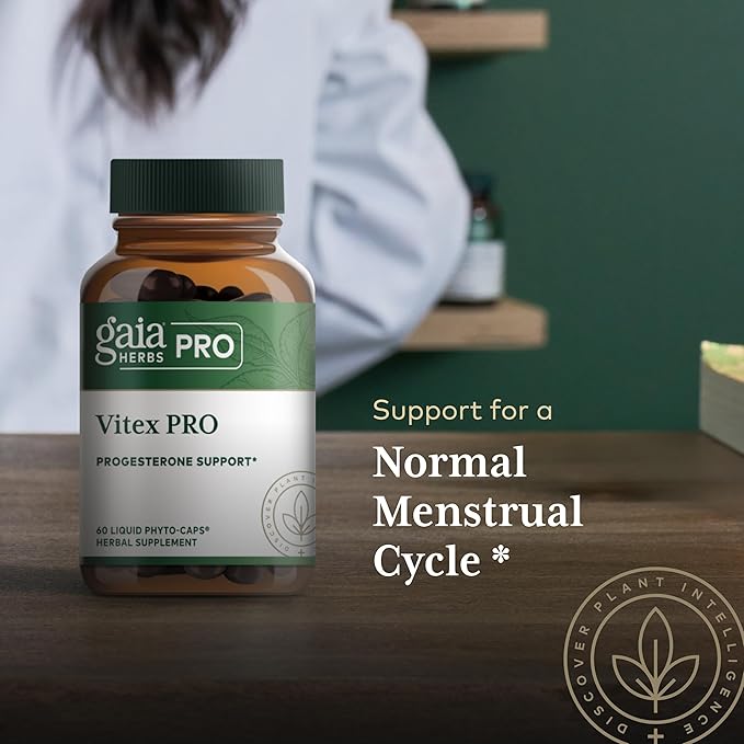 Gaia Herbs Pro Vitex PRO- Supplement Supports Normal Menstrual Cycle & Healthy Menopause* - Progesterone Support Supplement* with Organic Chaste Tree Berry Extract - 60 Liquid Phyto-Caps (30 Servings)