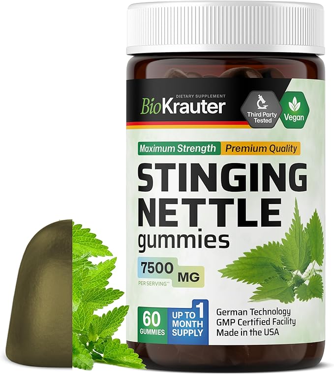 BIO KRAUTER® Stinging Nettle for Seasonal Support - Stinging Nettle Root Supplement 750 mg for Urinary Tract Support & Daily Wellness - 60 Gummies, 30-Day Supply, Non-GMO, Apple Flavor