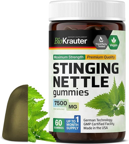 BIO KRAUTER® Stinging Nettle for Seasonal Support - Stinging Nettle Root Supplement 750 mg for Urinary Tract Support & Daily Wellness - 60 Gummies, 30-Day Supply, Non-GMO, Apple Flavor