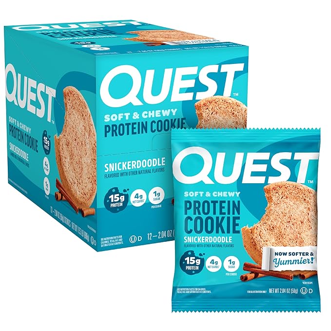 Quest Nutrition Snickerdoodle Protein Cookie, 15g Protein, 1g Sugar, 4g Net Carbs, Keto Friendly, High Protein, Low Carb; 12 Count