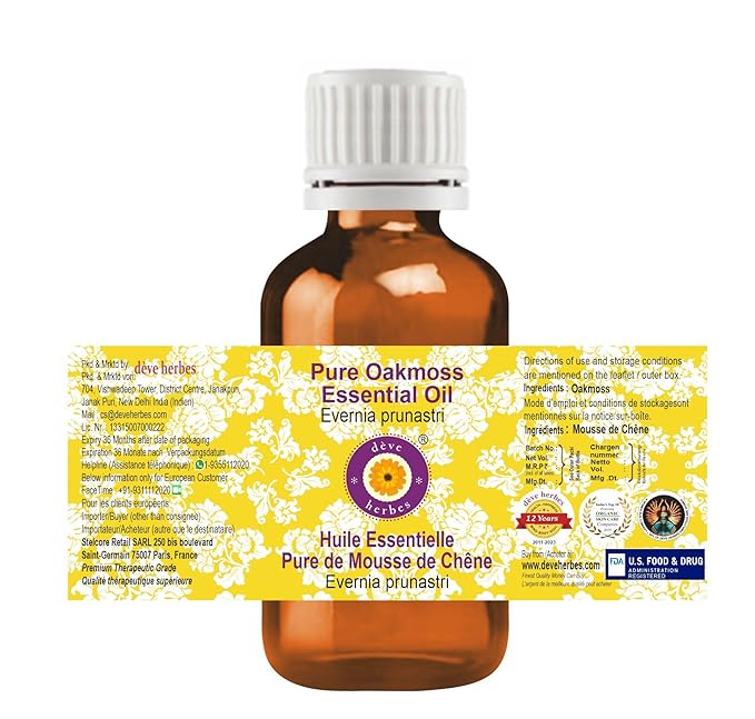 Deve Herbes Pure Oakmoss Essential Oil (Evernia prunastri) Steam Distilled (Pack of Five) 100ml X 5 (16.9 oz)