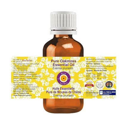 Deve Herbes Pure Oakmoss Essential Oil (Evernia prunastri) Steam Distilled (Pack of Five) 100ml X 5 (16.9 oz)