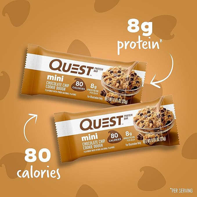 Quest Nutrition Mini Chocolate Chip Cookie Dough Protein Bars,8g Protein,1g Sugar,2g Net Carbs,Gluten Free,14 Count (Pack of 2)