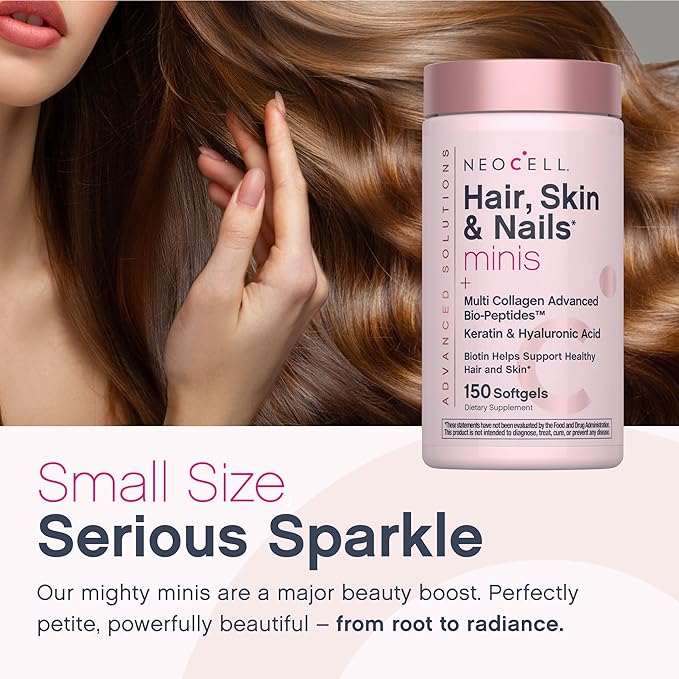 NeoCell Hair Skin and Nails Vitamins with Collagen | 150 Softgels | Advanced Bio-Peptides with Keratin & Hyaluronic Acid | Beauty Complex Supplement