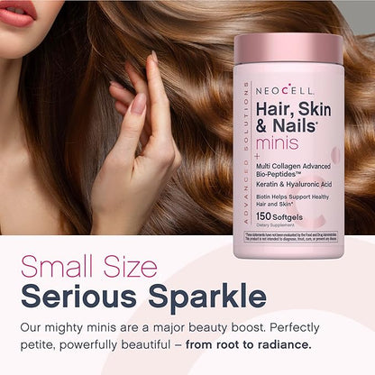 NeoCell Hair Skin and Nails Vitamins with Collagen | 150 Softgels | Advanced Bio-Peptides with Keratin & Hyaluronic Acid | Beauty Complex Supplement