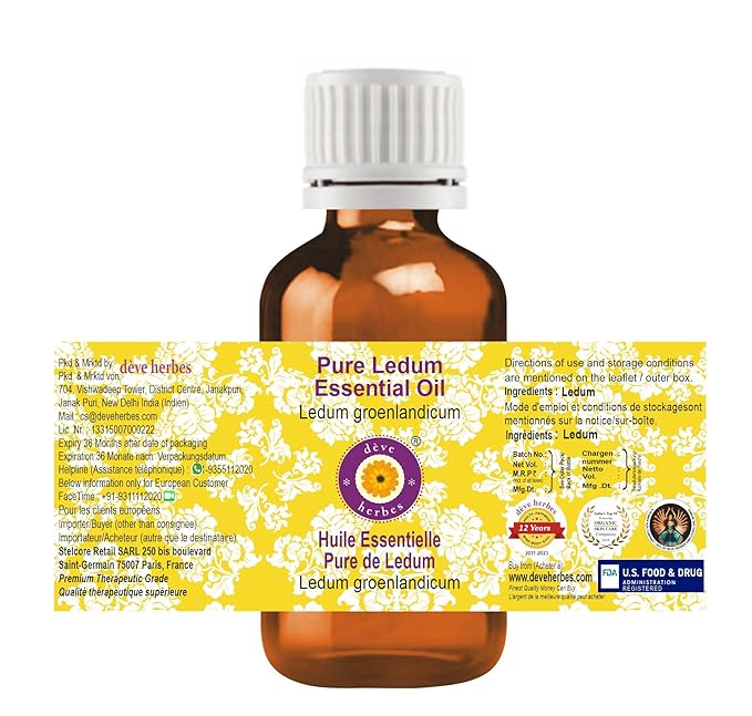 Deve Herbes Pure Ledum Essential Oil (Ledum groenlandicum) Steam Distilled 100ml (3.38 oz)