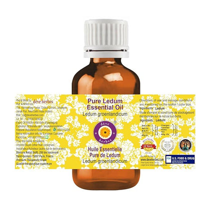 Deve Herbes Pure Ledum Essential Oil (Ledum groenlandicum) Steam Distilled (Pack of Two) 100ml X 2 (6.76 oz)