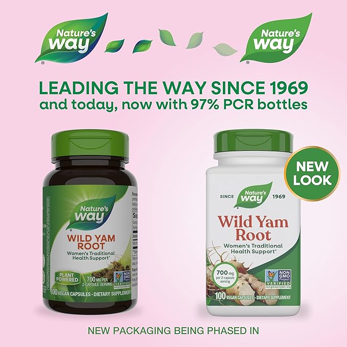 Nature's Way Wild Yam Root Capsules, Women's Traditional Health Support*, 700 mg per 2-Capsule Serving, Non-GMO Project Verified, 100 Vegan Capsules (Packaging May Vary)