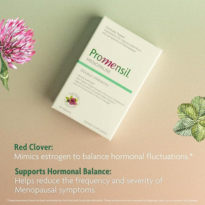 Promensil Menopause Double Strength Supplements for Women - Red Clover Isoflavones, Helps Support Hot Flashes, Night Sweats, Restlessness - 30 Count (Pack of 2)