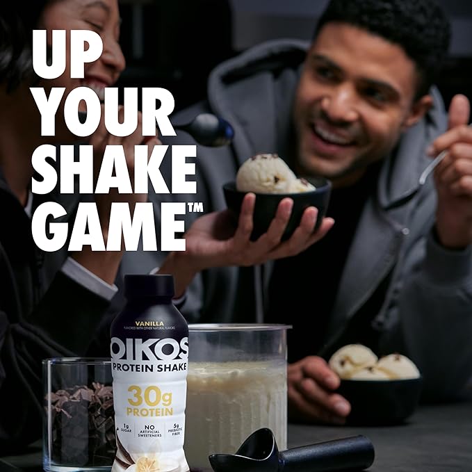 Oikos Protein Shake,Chocolate,30g High Protein Drinks,Shelf Stable,Ready to Drink,5g Prebiotic Fiber,12 fl oz Bottle,,(Pack of 24)