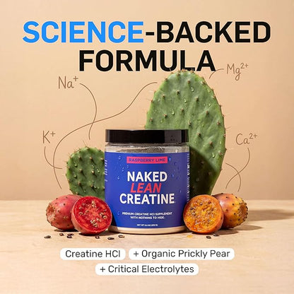 NAKED Lean Creatine HCl Powder - Raspberry Lime, Vegan, Non-GMO, Gluten-Free, No Fillers, Supports Muscle Growth & Strength - 68 Servings