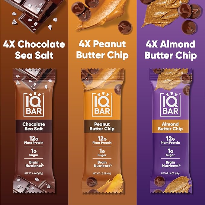 IQBAR Clean Plant Protein Bars - Chocolate Lovers Variety - 12 Count - Keto, Vegan, High Fiber, Gluten and Dairy Free, Low Sugar Snack - Brain and Body Nutrients for Focus, Energy, Meal Replacement