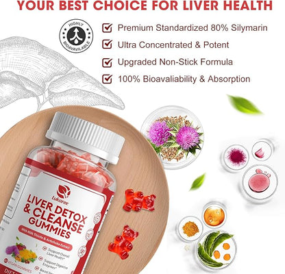 2 Pack Lukaree Liver Cleanse Detox & Repair Gummies | Sugar-Free Milk Thistle Supplement w/Artichok & L-Glutathione - Ultra-Concentrated Herbal Liver Support for Men & Women -Vegan,60 Count