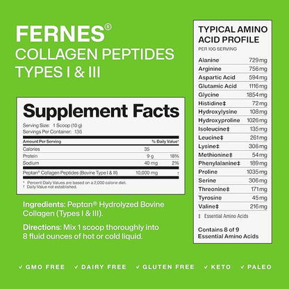 Hydrolyzed Collagen for Women Men (3LB) Type I & III Flavorless & Odorless Easy-Mix Powder Peptan Protein Peptides Joint Hair Skin & Nail Support Gluten-Free Non-GMO Keto Paleo Grass-Fed Kosher