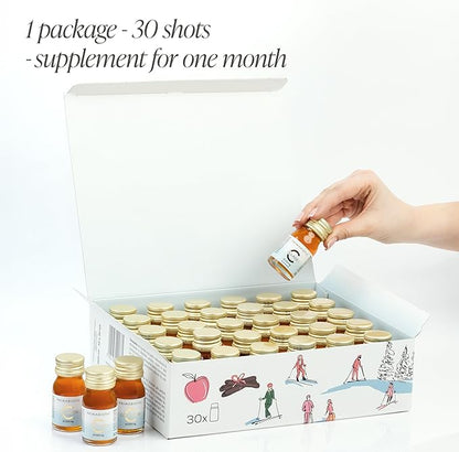 PRIMABIOTIC Liquid Collagen Winter Edition - High Collagen Content [10,000 Mg] Per Serving - Hydrolyzed Collagen and 12 Vitamins - Gluten Free- 450 Ml - Pack of 30 Bottles x 30 Ml