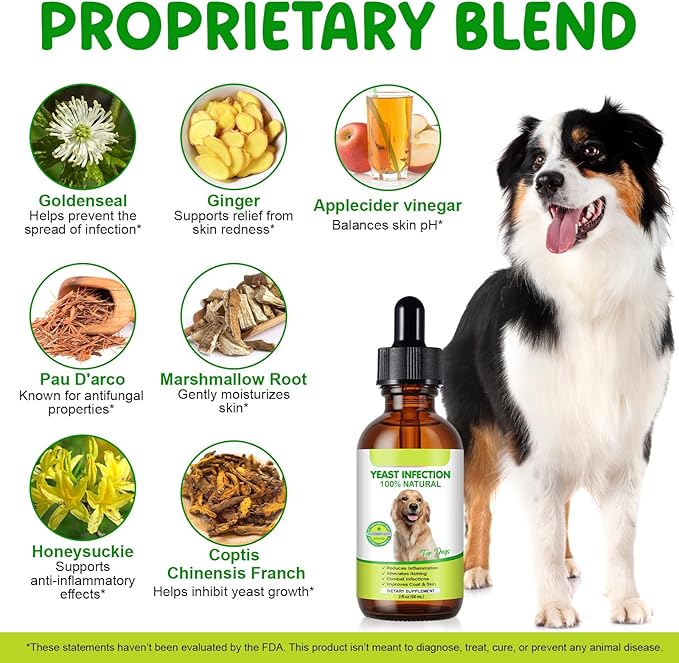 Yeast Infection Treatment for Dogs, 60ml Dog Ear Infection Treatment,Itchy Ear,Skin&Allergy Symptoms Relief-Reduces Inflammation&Relieves Irritation,Dog Supplement Drops with Multivitamins Probiotics