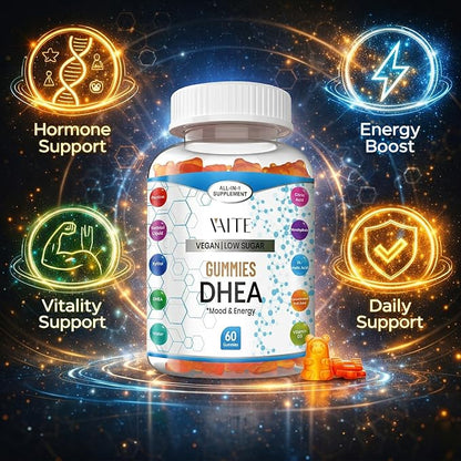 VAITE DHEA 50mg Gummies for Men and Women – Hormone Balance, Energy & Mood Support – Immune System Booster – Vegan, Gluten-Free, Non-GMO – Perimenopause & Menopause Supplement 60 Chews