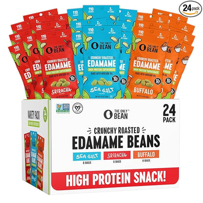 The Only Bean Crunchy Roasted Edamame - Healthy Snacks for Adults and Kids (Variety Pack), Low Carb Keto Snack Food, Vegan Gluten Free High Protein Snacks (11g), Office Snack, 0.9oz 24 pack