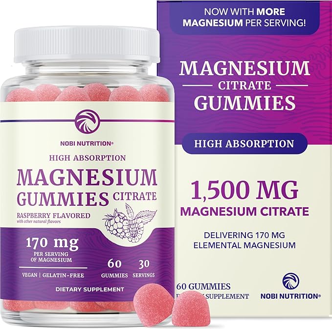 Magnesium Citrate Gummies | Extra Strength for Calm, Relaxation & Digestion | High Absorption Magnesium Gummies for Adults | Vegan, Non-GMO | Raspberry Flavor Mag Gummy | 60 Ct, 1 Month Supply