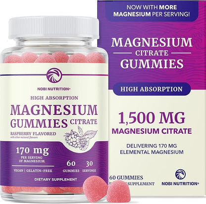 Magnesium Citrate Gummies | Extra Strength for Calm, Relaxation & Digestion | High Absorption Magnesium Gummies for Adults | Vegan, Non-GMO | Raspberry Flavor Mag Gummy | 60 Ct, 1 Month Supply