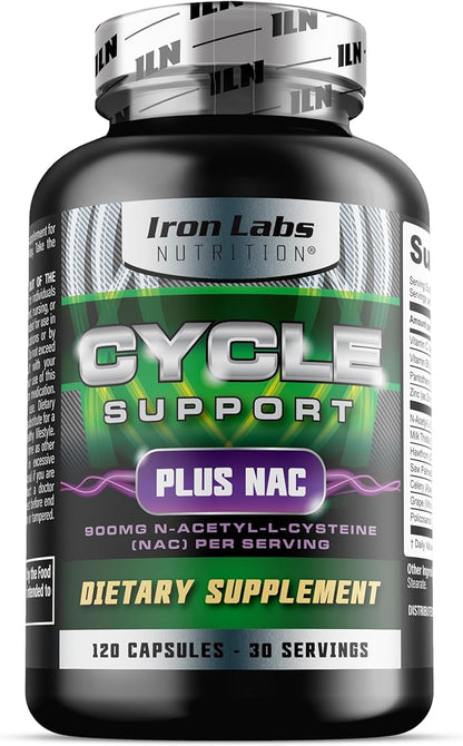 Iron Labs Nutrition: Cycle Support Plus NAC (N-Acetyl-L-Cysteine) - On Cycle Support Supplements for Men - N Acetyl L Cysteine and Milk Thistle (120 Capsules)