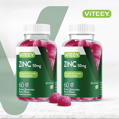 VITEEY Zinc Gummies for Men and Women - Zinc Supplements 50mg - Immune Boost & Skin Health - Vegan, Gluten Free - 120 Count