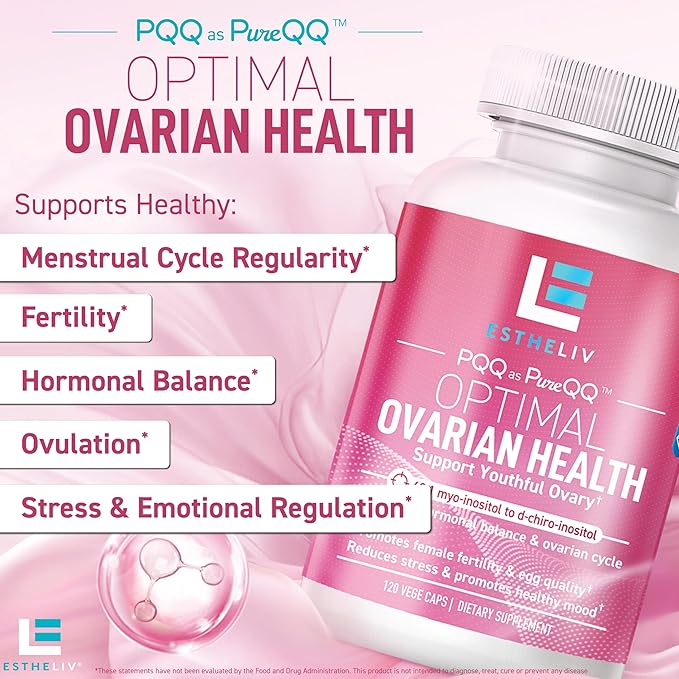 Optimal Ovarian Health | Myo-Inositol + D-Chiro & PQQ | Fertility, Hormonal & Ovarian Support | PCOS Ideal 40:1 Ratio | Vitamin B8 Inositol Supplement for Women | Non- GMO | 120 Capsules