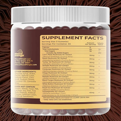 10X Lion’s Mane Mushroom Gummies for Kids Adults (4350mg) - Gluten Free Daily Supplement Complex Blend with Reishi Turkey Tail Shiitake