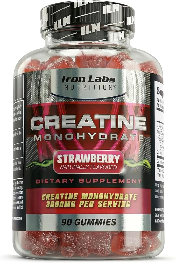 Iron Labs Nutrition Creatine Monohydrate Gummies (90 Gummy Bears) - 3600mg Per Serving - LAB Tested - Strawberry Flavor - High Strength Creatina for Men & Women (90 Vegan Gummys)
