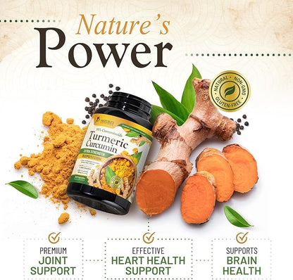 Turmeric Curcumin Supplement 1500mg - Organic Tumeric & BioPerine Black Pepper for Best Absorption with 95% Curcuminoids, Nature's Joint & Immune Support, Non-GMO, Bottled in USA - 360 Capsules