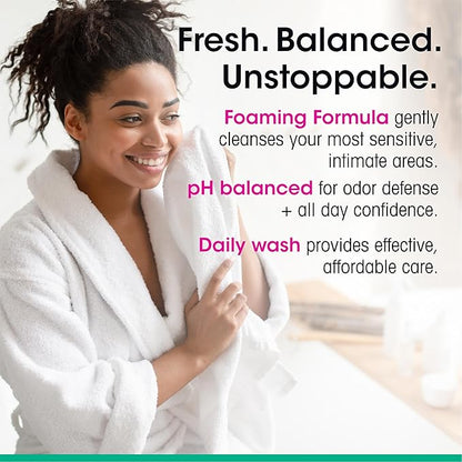 vH essentials Foaming Feminine Wash - Fragrance Free - Ph Balanced, Hypoallergenic, Prebiotics, Natural Botanical Extracts and Vitamins - Odor Eliminating Formula - 6 Fl Oz