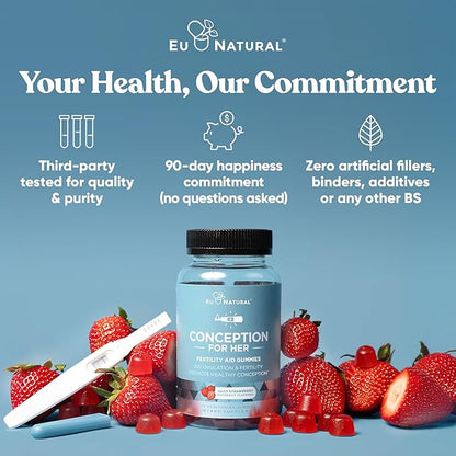 Conception for Her Fertility Gummies - Fertility Supplements for Women with Myo Inositol, Folate & more Essential Nutrients - Delicious Juicy Strawberry Hormone Balance Vitamins, 75 ct Pectin Gummies