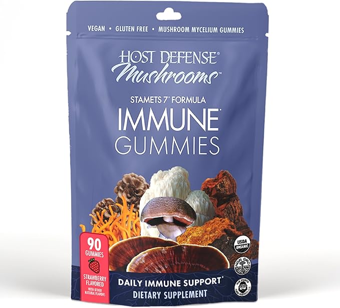 Host Defense Immune Gummies - 7 Species Blend - Mushroom Supplement for Immune Support - Includes Royal Sun Blazei, Cordyceps, Reishi, Maitake, Lion's Mane, Chaga & Mesima - 90 Gummies (30 Servings)