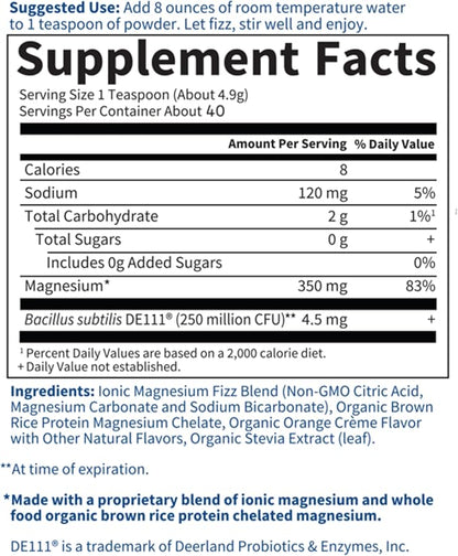 Garden of Life Dr. Formulated Whole Food Magnesium 197.4g Powder - Orange, Chelated, Non-GMO, Vegan, Kosher, Gluten & Sugar Free Supplement with Probiotics - Best for Anti-Stress, Calm & Regularity