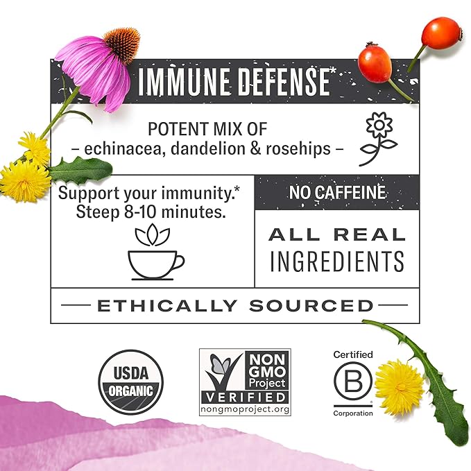 Numi Organic Immune Boost Herbal Tea – 48 Herbal Tea Bags – Caffeine Free Wellness Blend with Elderberry Elderflower Ginger & Lemongrass for Immune Support & Soothing Flavor