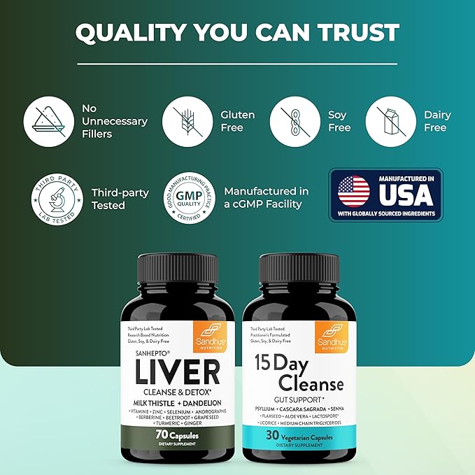 Sandhu's Liver Cleanse Detox & 15 Day Gut Cleanse Support Supplement for Women & Men | Supports Liver, Gut & Digestive Health