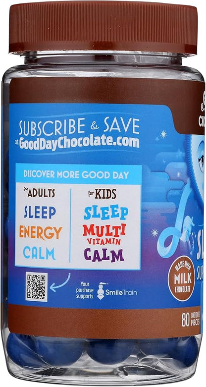 Good Day Chocolate Melatonin for Adults [ 80 Count ] - Fair Trade Non-GMO Chocolate with Chamomile and Melatonin 1 mg - Adult Melatonin, Adult Natural Sleep Aid Supplement